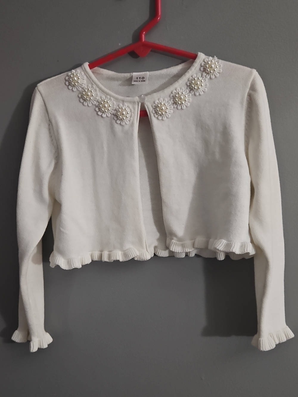 Girls White Embellished Ruffle Cardigan -